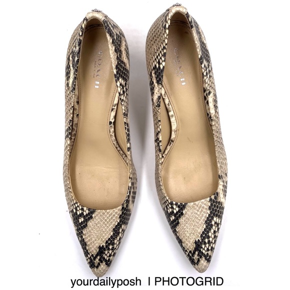 Coach snake print leather Grand gray and black heels pumps US 8.5 - Picture 8 of 11